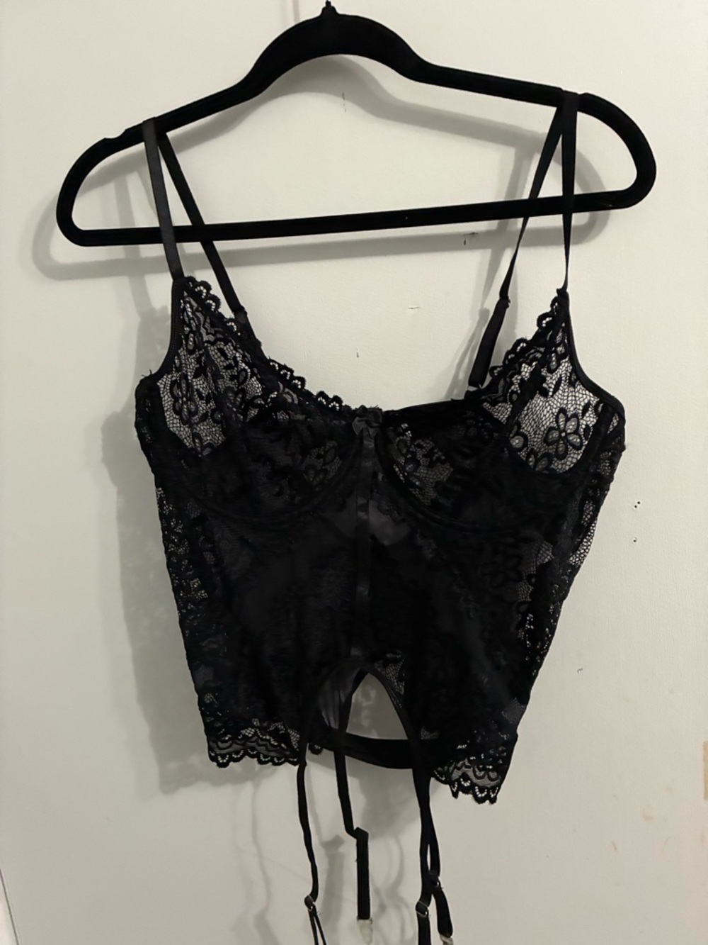 Women's Black Lace Bustier with Garter Straps